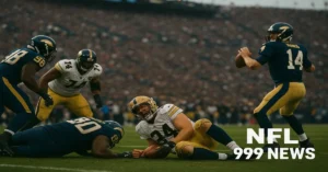 NFL 2025 injury scene with star player down during a big game, crowd reactions, and focus on player safety – NFL 999 News