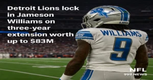 Detroit Lions Jameson Williams three-year $83M extension at NFL stadium with fans cheering