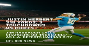 Justin Herbert 3 touchdowns vs Kansas City Chiefs in NFL Week 1 with Chargers victory and stadium crowd