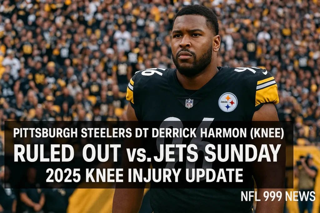 Pittsburgh Steelers Derrick Harmon knee injury 2025 with fans in background – NFL 999 NEWS